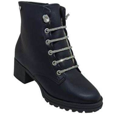 Imagem de Bota Molekinha Infantil Coturno ziper lateral Brilho strass, Preto, 28