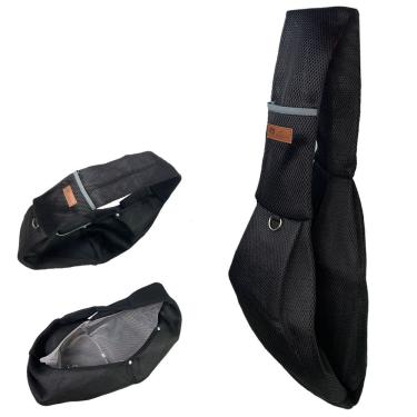 Imagem de Bolsa de Transporte Pet Sling Canguru para Cães e Gatos Pequeno Porte Malha Respirável Poliéster Preto