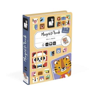 Imagem de Livro Magnético J02572 Misture e Combine Animais Fofos com Peças Intercambiáveis em Cartonato Janod 80 Peças Magnéticas