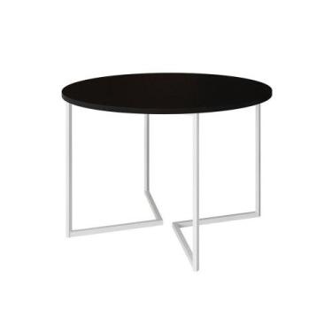 Imagem de Mesa Jantar Industrial Redonda Preta 110Cm Base V Ferro Branco - CASA 
