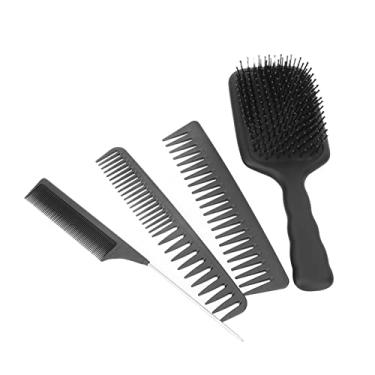 Imagem de Escova de cabelo de remo, pente de dente largo conjunto de alta resistência ao calor portátil tamanho moderado para cabeleireiro para casa(Preto, Encaixotado)