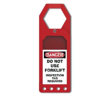 Imagem de Accuform Signs TSS904 Suporte de plástico seguro para etiquetas, lenda padrão "perigo não use etiqueta de inspeção de empilhadeira necessária", 25,4 cm de comprimento x 8,8 cm de largura x 9,5 cm de espessura, vermelho