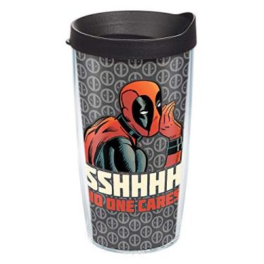 Imagem de Tervis Copo de viagem Marvel Deadpool Shhh No One Cares Made in USA Copo de Viagem Isolado com Parede Dupla Mantém Bebidas Frias e Quentes, 473 ml, Clássico