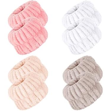 Imagem de Bandana de microfibra para lavagem de pulso Spa, pulseira de microfibra para lavar o rosto, pulseiras absorventes de pulso, faixa de suor para mulheres e meninas, reduz o líquido de derramar seus braços (4 pares)