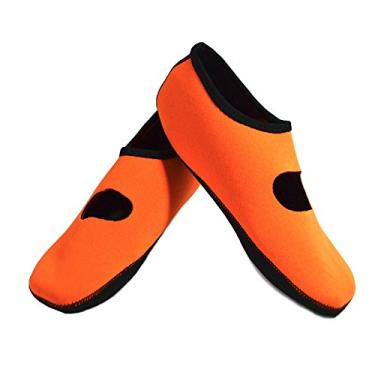 Imagem de Nufoot Sapatos femininos Mary Janes, sapatilhas dobráveis e flexíveis, sapatilhas, chinelos de viagem e sapatos de exercícios, sapatos de dança, meias de ioga, sapatos para casa, chinelos para ambientes internos, laranja, médio