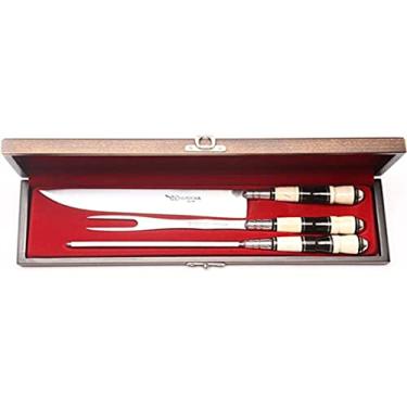 Imagem de Facas Gaúcha, 5009IDM, Faca Chaira e Garfo Para Churrasco Cabo Osso Chifre, Cor Inox, Aço