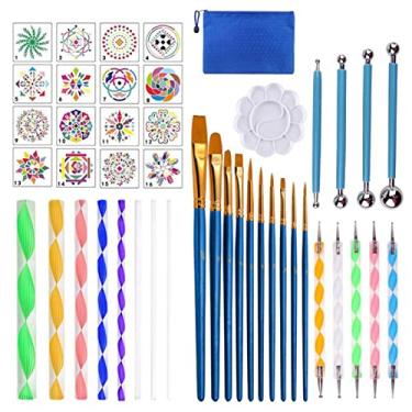 Imagem de Qudai 44 peças Mandala Ferramentas de pontilhado DIY Pintura Stencils Bola Paleta Pincéis Pincéis Multifuncionais Embossing Dot Kit para Canvas Rocks Coloring Drawing Crafting Art Supplies Handwork