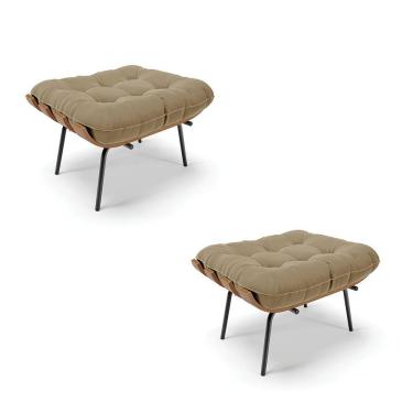 Imagem de Kit 02 Puffs Costela Suede Base Metálica Preto - D`Rossi