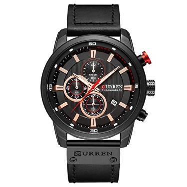 Imagem de CURREN Relógio masculino esportivo impermeável data multifuncional pulseira de couro pulseira, Preto