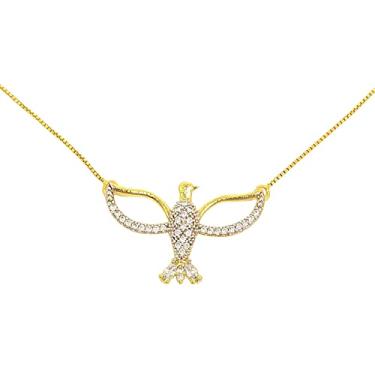 Imagem de Colar Gargantilha do Divino Espirito Santo Vazado Estilizado Banhado A Ouro 18k Semijoia Com Pedras Strass Dourado Com Caixinha