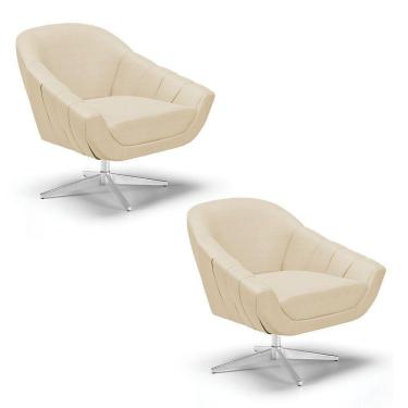 Imagem de Kit 2 Poltronas Giratória Off White A129 Base Cromada