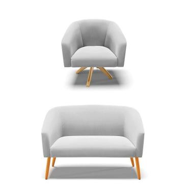 Imagem de Kit 1 Namoradeira E 1 Poltrona Giratória Base Madeira Cinza