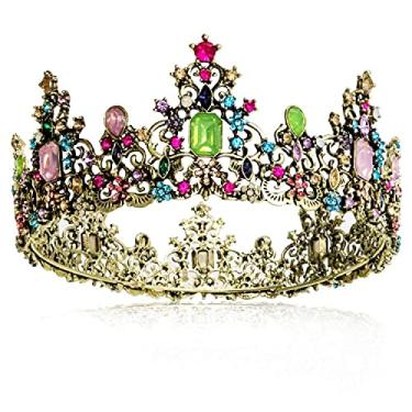Imagem de NODG Coroas e tiaras de rainha barrocas para mulheres - Acessórios de cabelo vintage para festa de aniversário de casamento de cristal com pedras preciosas