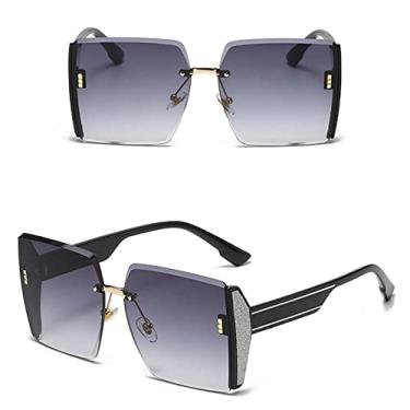 Imagem de Óculos de sol quadrados sem aro vintage feminino designer grande gradiente preto feminino óculos de sol femininos uv400 superdimensionados tons, cinza, tamanho único