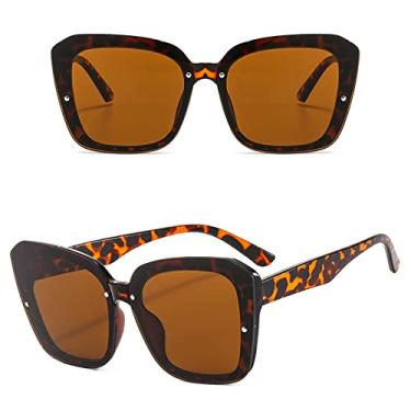 Imagem de Óculos de sol quadrados fashion feminino masculino luxo cores doces armação grande óculos de sol feminino designer elegante óculos de rebite branco, chá c3 douhua, tamanho único