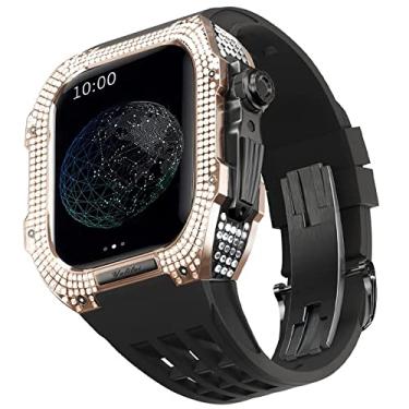 Imagem de TONECY Pulseira de borracha moldura de titânio para Apple Watch 7/6/5/4/SE Apple Mod Watch acessório de substituição titânio luxo capa compatível com série IWatch 44mm com ferramenta