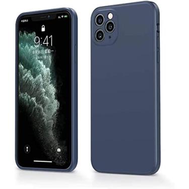 Imagem de RAYESS Capa de telefone de silicone líquido de design de borda reta, capa traseira de proteção de telefone à prova de choque câmera corporal completa para iPhone 11 Pro Max (2019) 6,5 polegadas (cor: azul)
