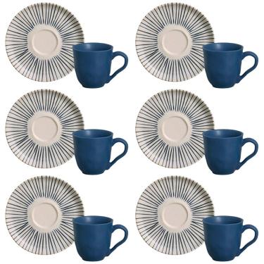 Imagem de Conjunto com 6 Xícaras e Pires para Café Porto Brasil Bio Elemento em Stoneware Cinza - 120 ml