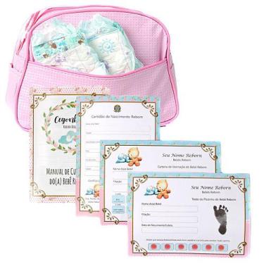 Imagem de Bolsa Maternidade Rosa Com 02 Fraldas E Certificados Para Boneca Bebê