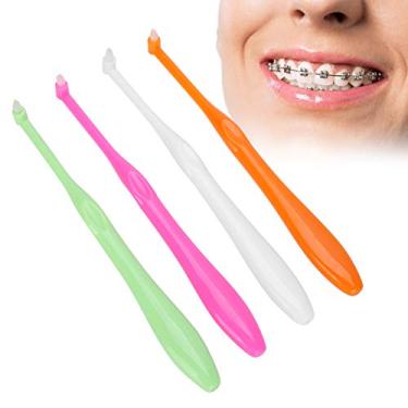 Imagem de ZJchao Escova de dentes ortodôntica, 4 peças, escovas de dentes de cabeça única para aparelhos de dentes, fio dental macio de cabeça pequena escova de dentes de limpeza interdental