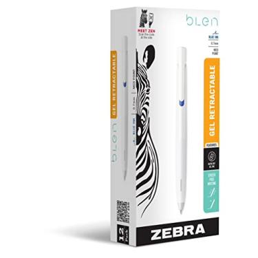 Imagem de Zebra Pen Caneta de gel retrátil bLen, corpo branco, ponta média, 0,7 mm, tinta azul, pacote com 12 (41420)