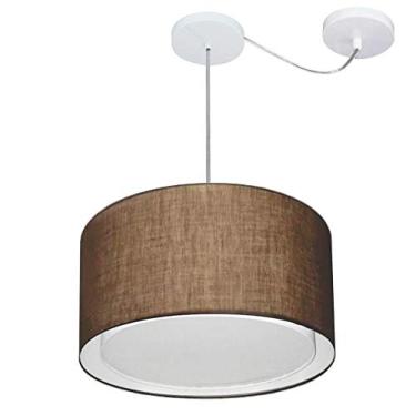 Imagem de Lustre Pendente Cilíndrico com Desvio de Centro Cúpula Tecido 25/40x35 cm, Vivare Iluminação, Pendente4305 LC, Café, Médio