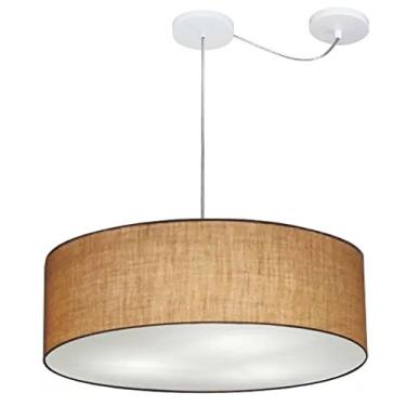 Imagem de Lustre Pendente com Desvio de Centro Cúpula Tecido 55x15 cm, Vivare Iluminação, Pendente4262 LP, Palha, Médio