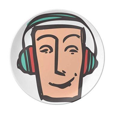 Imagem de Fone de ouvido abstrato placa feliz decoração de porcelana salver louça jantar