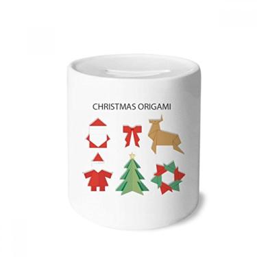 Imagem de DIYthinker Caixa de dinheiro vermelha abstrata padrão origami Natal caixa de cerâmica porta-moedas presente de cofrinho