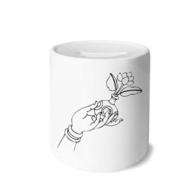 Imagem de DIYthinker Religião personalizada mão flor vaso padrão caixa dinheiro caixa cerâmica porta-moedas presente de cofrinho