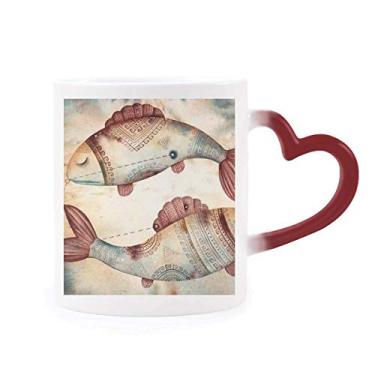 Imagem de Caneca March Peixes Constelação Zodíaco Sensível ao Calor Caneca Vermelha Mudança de Cor