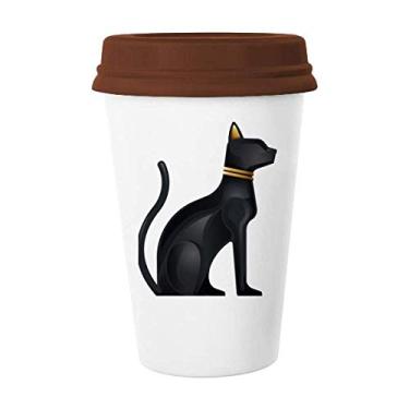 Imagem de Caneca abstrata do Egito Antigo com estampa de gato preto, copo de cerâmica para café
