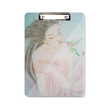 Imagem de Quadro de prancheta de aquarela com pássaro estilo chinês A4