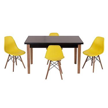 Imagem de Conjunto Mesa de Jantar Luiza 135cm Preta com 4 Cadeiras Eames Eiffel - Amarelo