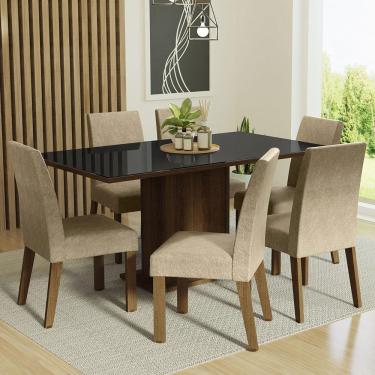 Imagem de Conjunto Sala de Jantar Mesa Tampo de Vidro 6 Cadeiras Rustic/Preto/Imperial Alexis Madesa