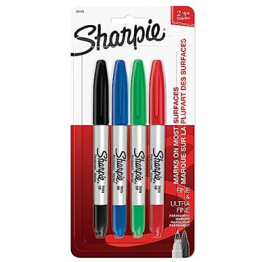 Imagem de SHARPIE Marcadores permanentes de ponta dupla 32174PP, finos e ultrafinos, cores sortidas, 4 unidades
