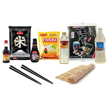 Imagem de Kit Sushi Premium Hachi8, 9 itens: Alga Nori, Arroz Sakura, Esteira de Bambu, Shoyu Sakura, Sakê Mirin, Panko, Hashi, Tarê, Vinagre de Arroz