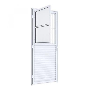 Imagem de Porta de Giro Mista Natural com Postigo Grade Riobras Alumínio 215cm x 85cm Branco