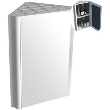 Imagem de Armário De Parede Triangular De Canto Com Espaço De Armazenamento De Duas Camadas, Armário De Banheiro De Alumínio,Branco,60 * 32 * 44,5 Cm,Hilarious123