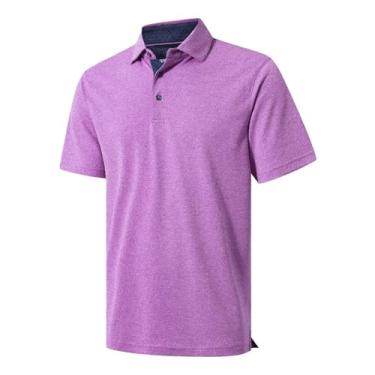 Imagem de VEBOON Camisas polo masculinas manga longa e curta mistura de algodão mesclado urze absorção de umidade casual colarinho camisas, Lilás mesclado, 3G