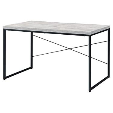 Imagem de Escrivaninha para computador de 119 cm, mesa de estudo, escritório em casa, simples, industrial, mesa de madeira, moldura de metal para PC, laptop, branco antigo e preto, 119 cm C x 56 cm L x 71 cm A