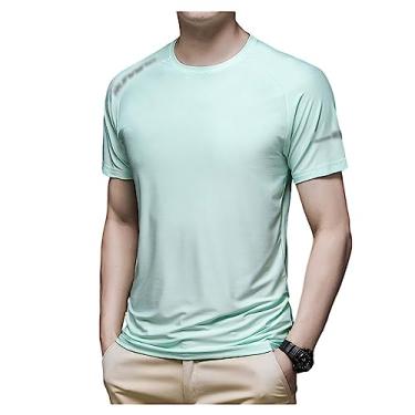Imagem de Camiseta masculina atlética de manga curta com estampa de algodão, respirável, macia, elástica, para treino, Cor 8, G