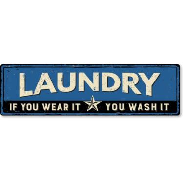 Imagem de SmartSign Placa de lavanderia, placa de metal vintage "If You Wear It, You Wash It", 10 x 35 cm, alumínio à prova de ferrugem de 40 mil com sobretudo transparente, decoração de parede rústica para