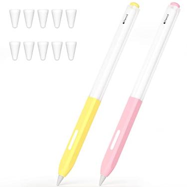 Imagem de JOOSKO Capa Apple Pencil compatível com Apple Pencil Pro e 2ª geração, pacote com 2 capas finas de silicone macio, [com 10 capas de ponta de silicone] (amarelo claro, rosa)