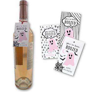 Imagem de Etiquetas para pendurar You've Been Boozed para Halloween Fall Ghost Pink Boo | Pacote com 15 misturas de 3 | Garrafa de vinho de férias com cabide de álcool Publicidade para corretores de imóveis