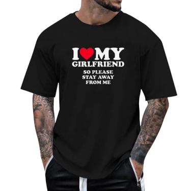 Imagem de Camiseta I Love My Girlfriend So Please Stay Away from Me Camiseta de praia de algodão pesado I Love My Girlfriend com foto, 040 - Preto, XXG