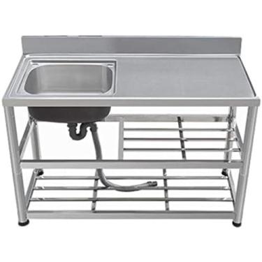 Imagem de Pia utilitária de aço inoxidável Pia de catering para cozinha comercial, aço inoxidável, bacia de lavagem de vegetais de mesa com prateleira multifuncional de mesa de trabalho, pacote a, 100