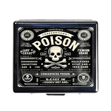 Imagem de DingRound Organizador de comprimidos de metal bonito e portátil – 8 compartimentos, elegante acabamento cromado, ideal para viagens e uso diário (etiqueta veneno retrô)