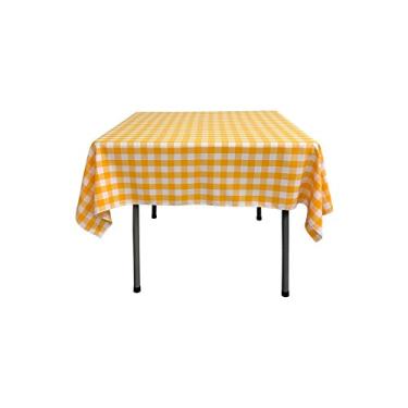 Imagem de LA Linen Toalha de mesa quadrada xadrez de poliéster 147 x 147 cm, amarelo escuro e branco