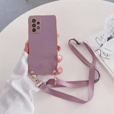 Imagem de Capa revestida de cordão crossbody para Samsung Galaxy A54 A34 A24 A14 4G 5G A04 M52 M54 M14 M23 M13 Capa de silicone com cabo, ZBBGS cereja roxo, para M52 5G